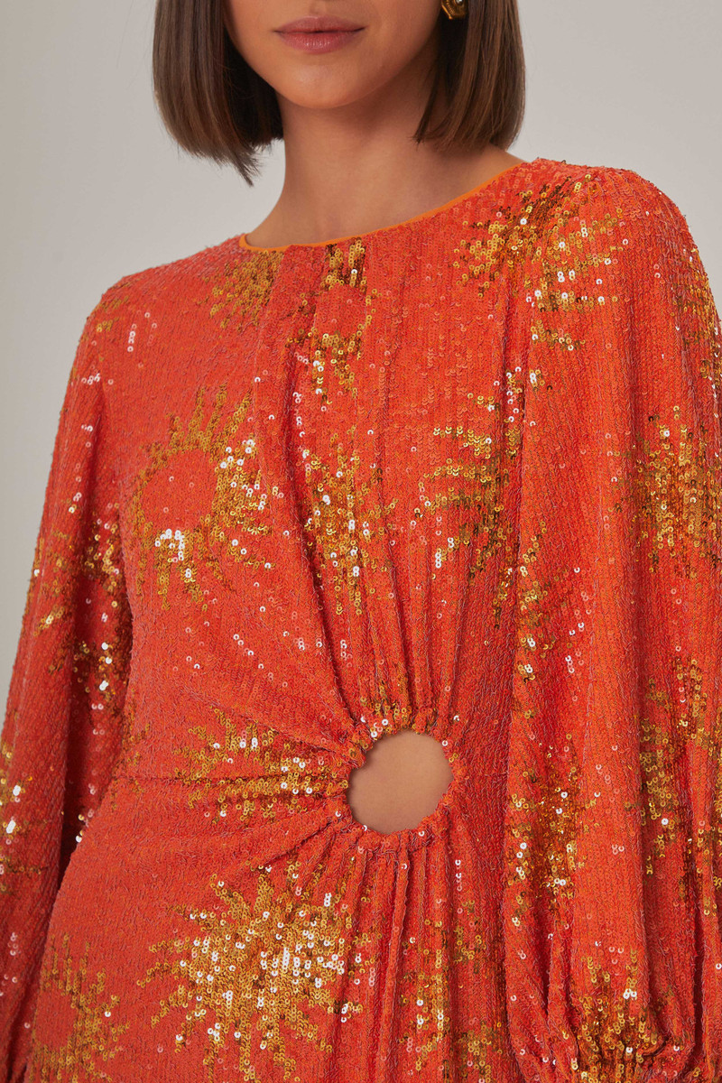 Orange Sunny Mood Sequin Cut Out Midi Dress 3
