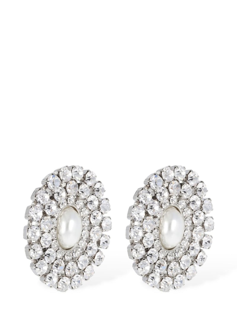 Oval crystal earrings w/ pearl - 3