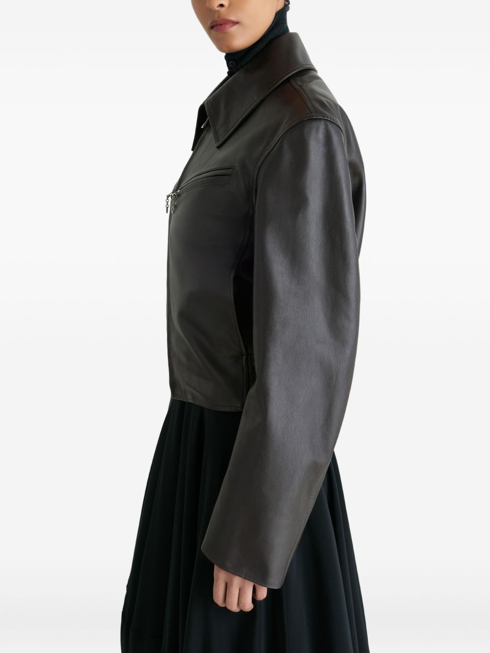 zip-front leather jacket - 5