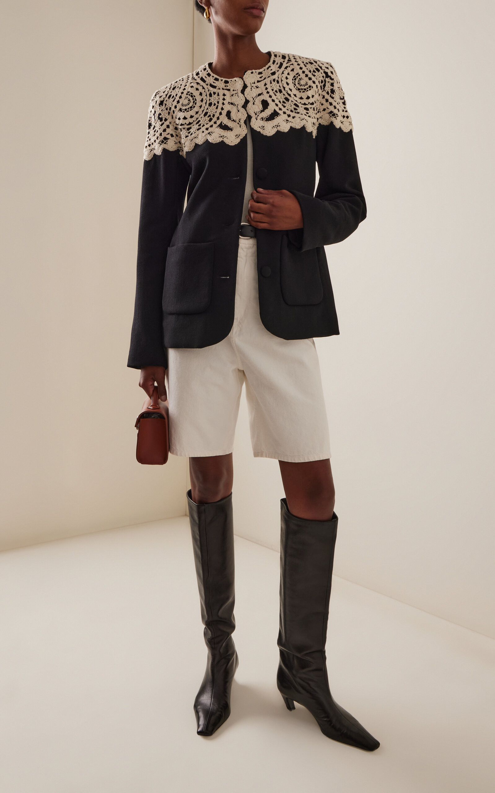 Nara Crochet-Detailed Wool Jacket black - 3