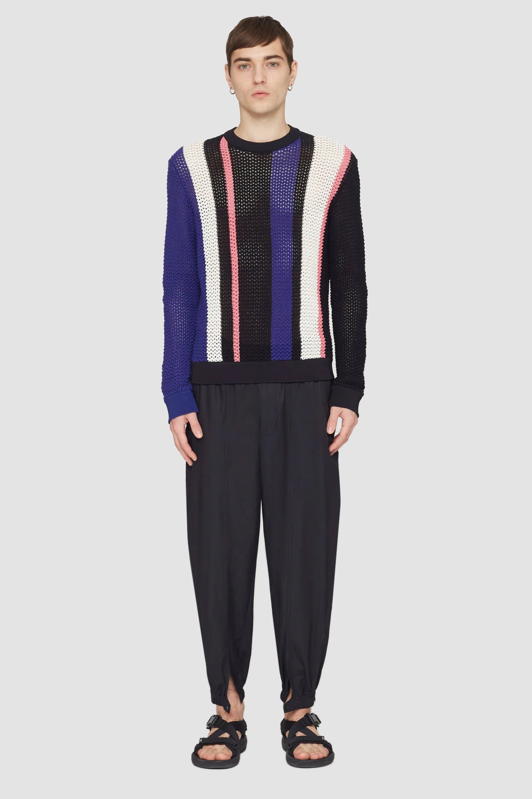 Long Sleeve Stripe Pointelle Pullover - 3