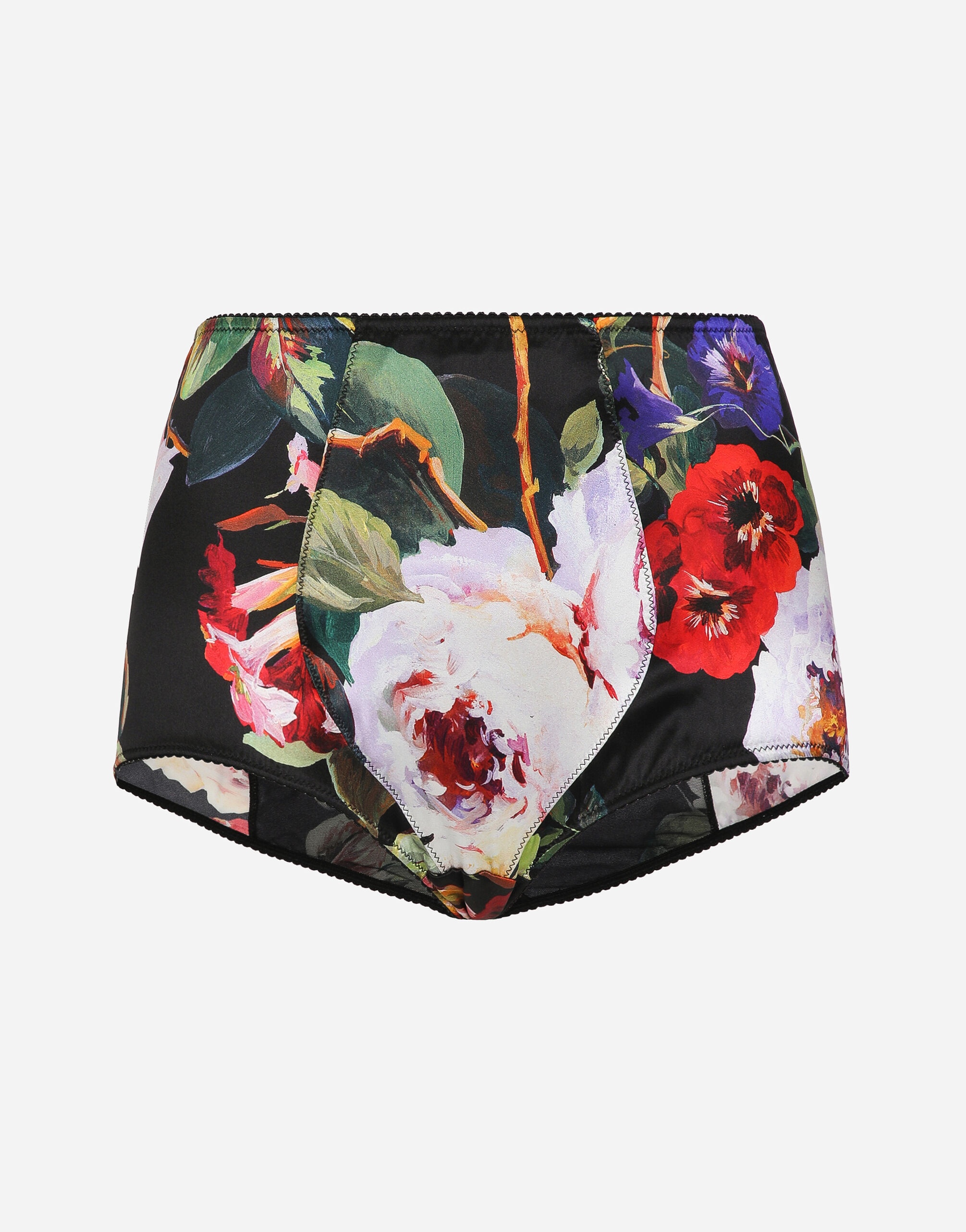 Satin high-waisted panties with rose garden print - 1