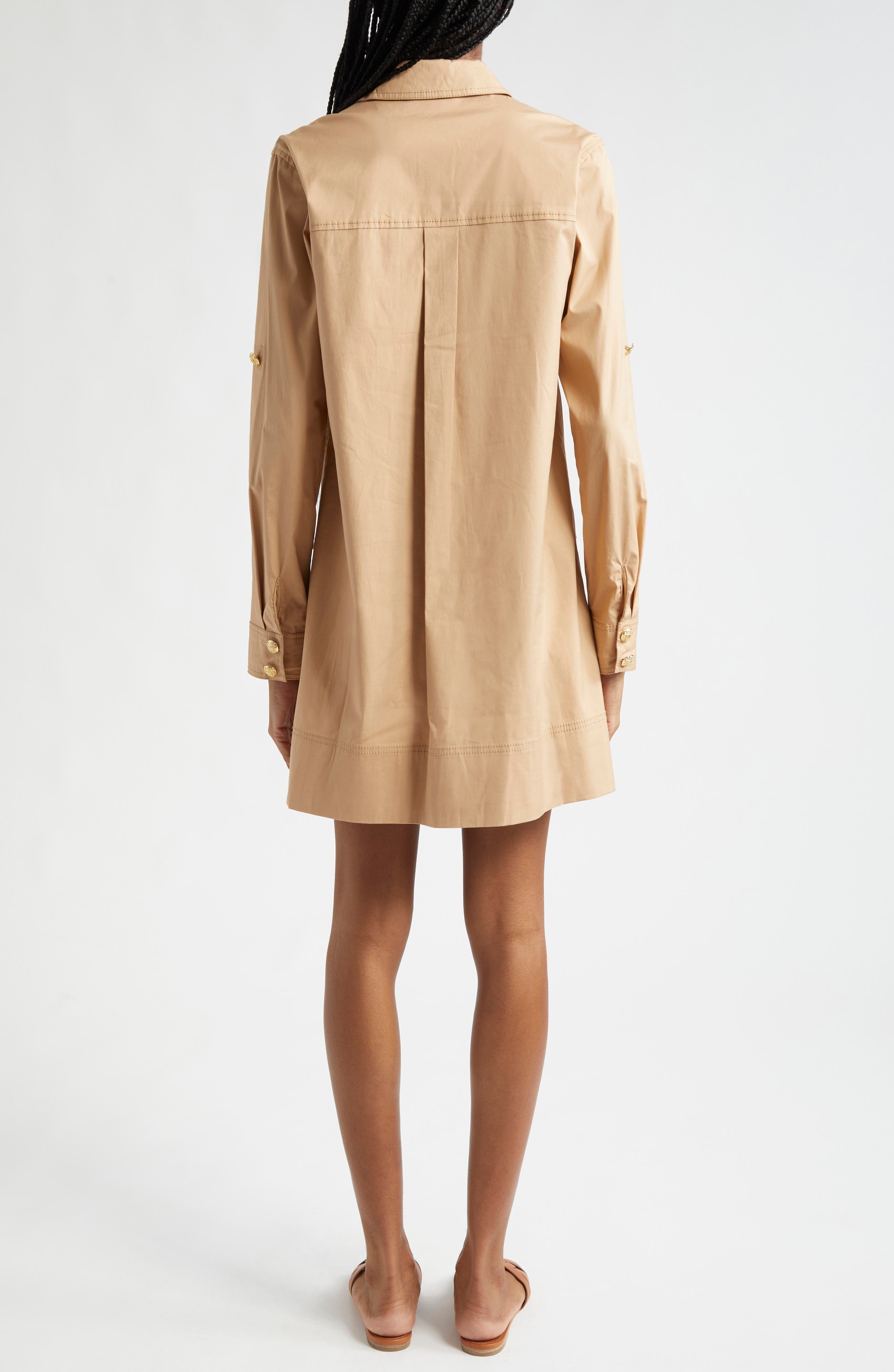Veronica Beard Saude Long Sleeve Stretch Cotton Dress in Khaki at Nordstrom - 2