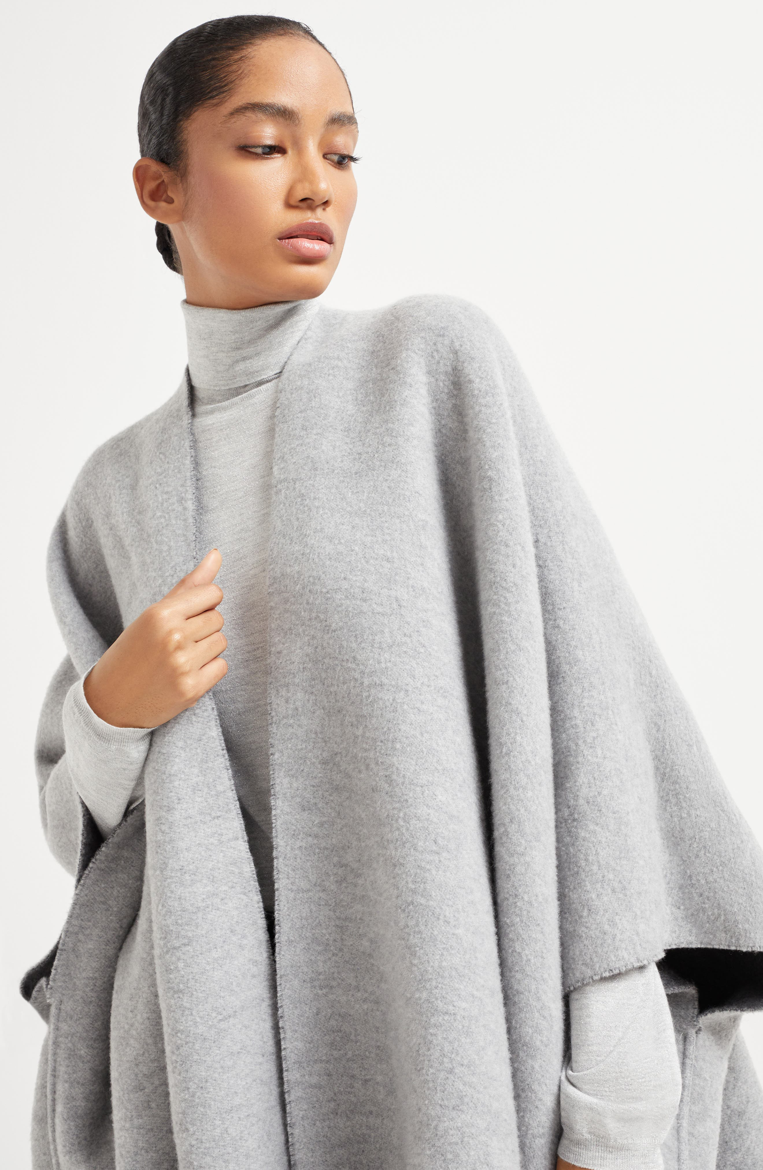 Brunello Cucinelli Double knit poncho in Medium Grey at Nordstrom - 4