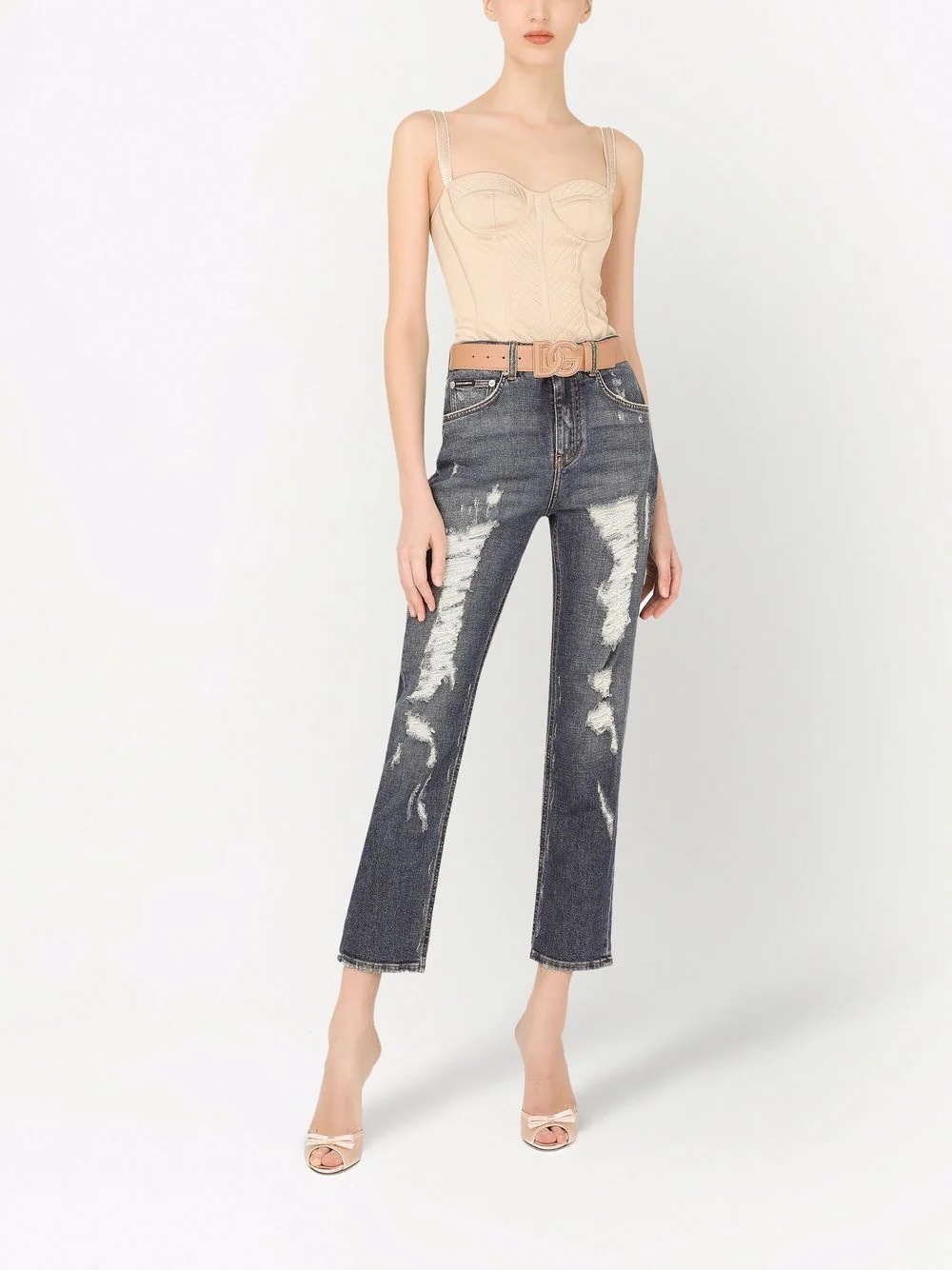 distressed cropped jeans - 2