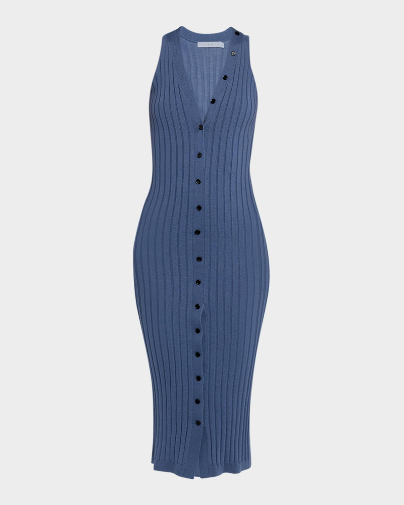 Lyliane Buttoned Rib Wool Midi Dress 1