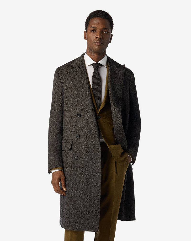 CORNELIANI Brown Double-Breasted Coat in Wool Beaver and Cashmere outlook