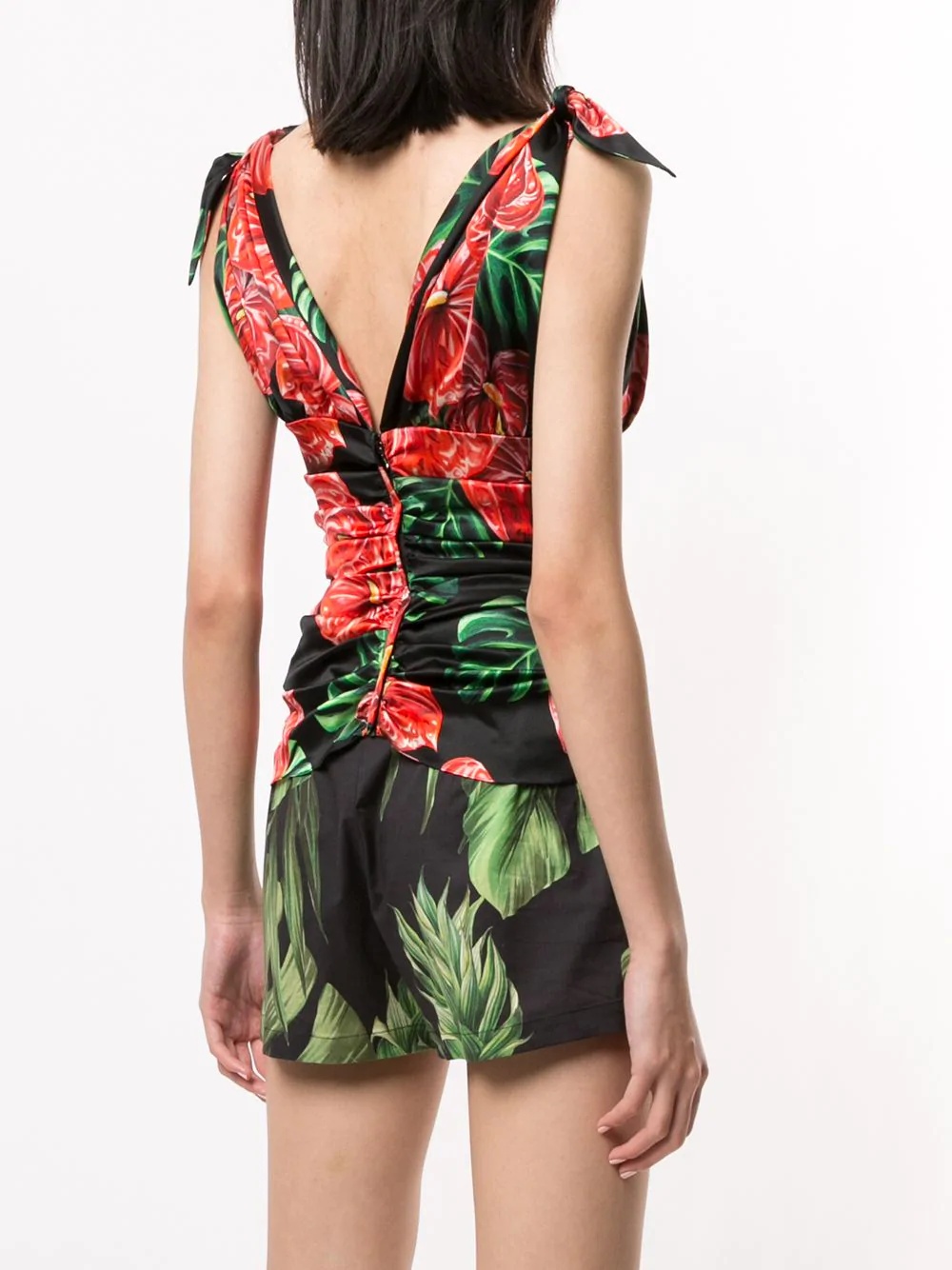 tropical print silk ruched cami top - 4