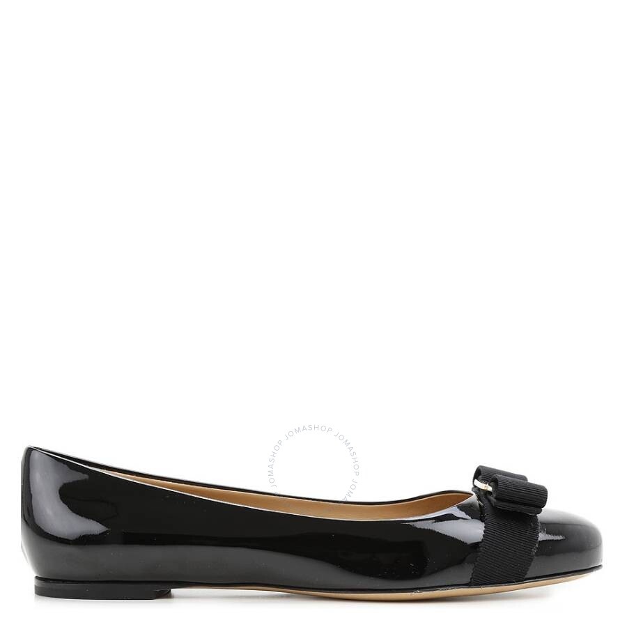 Salvatore Ferragamo Ladies Blk Patent Vara Bow Ballerina Shoes - 1
