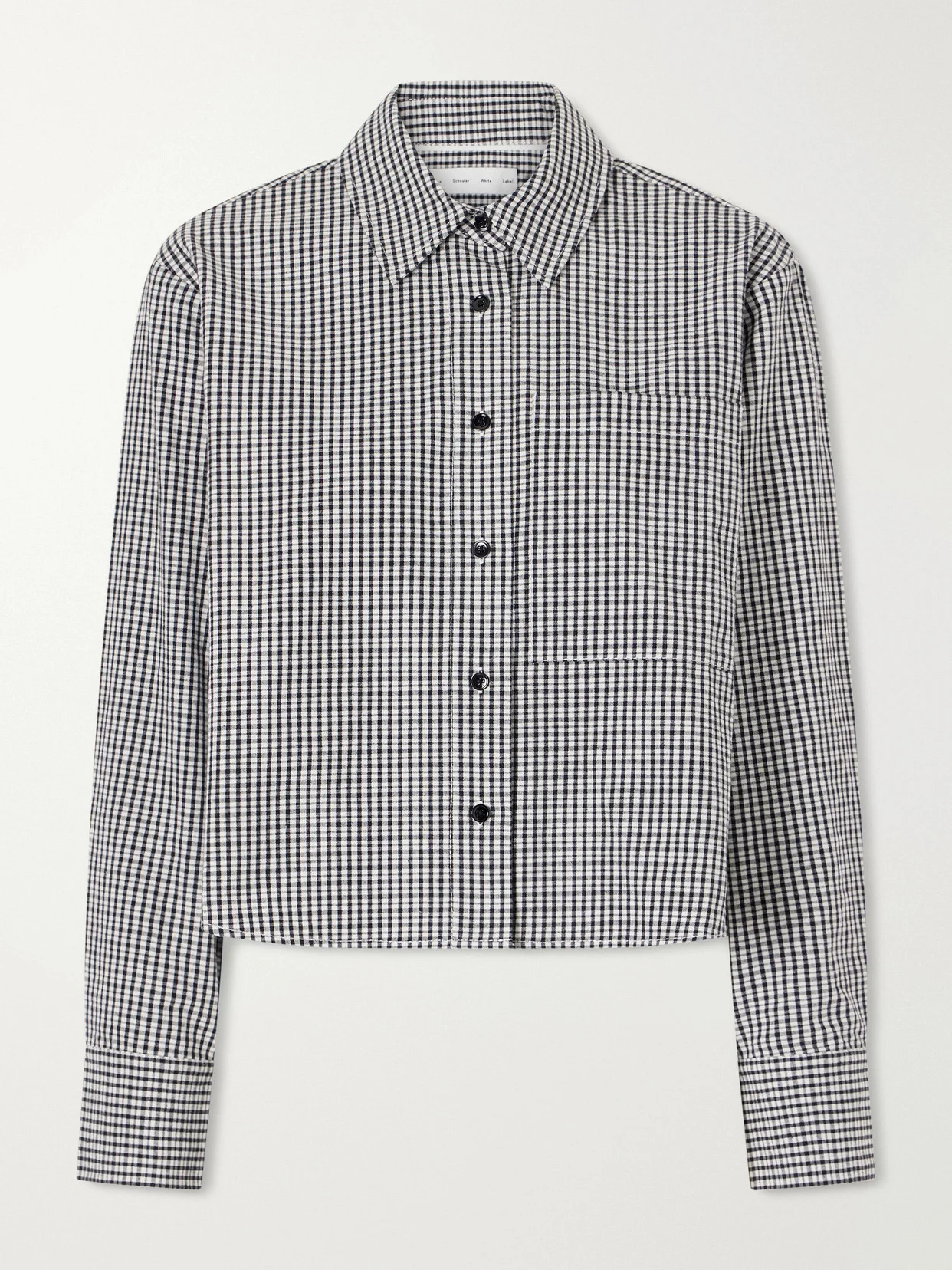 Olive Cropped Checked Cotton And Linen-blend Poplin Shirt - 1