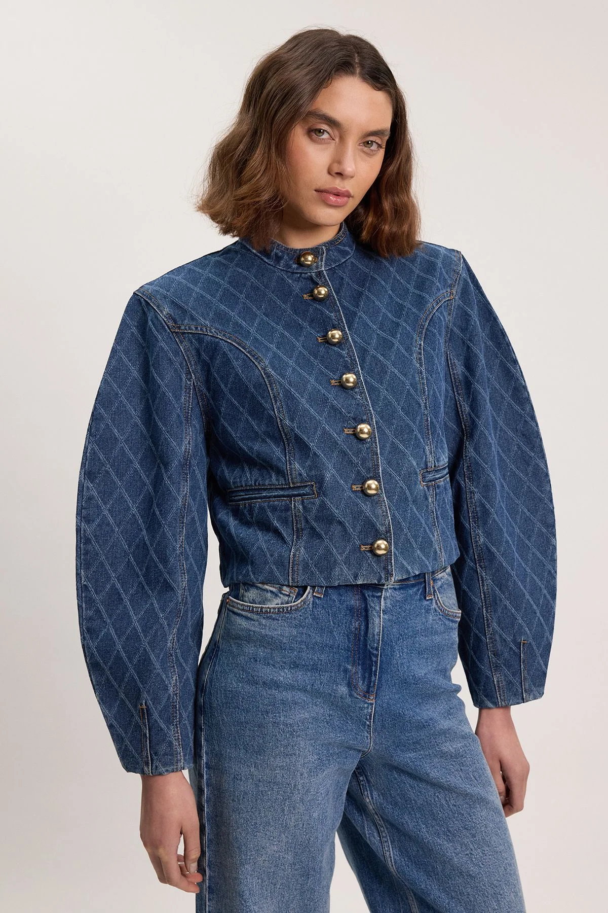 Denim Balloon Sleeve Jacket - 1