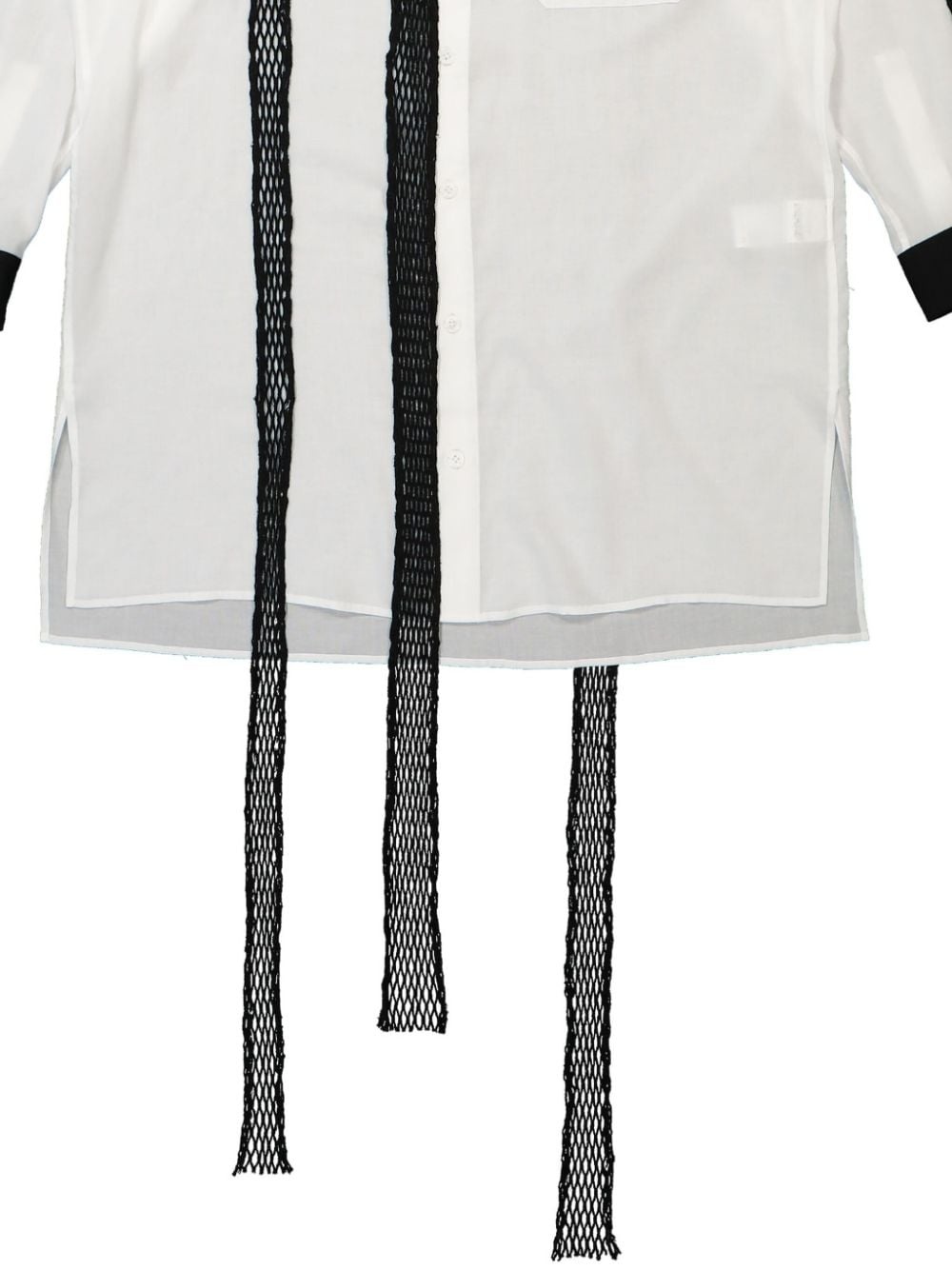 contrasting mesh-detail linen shirt - 4