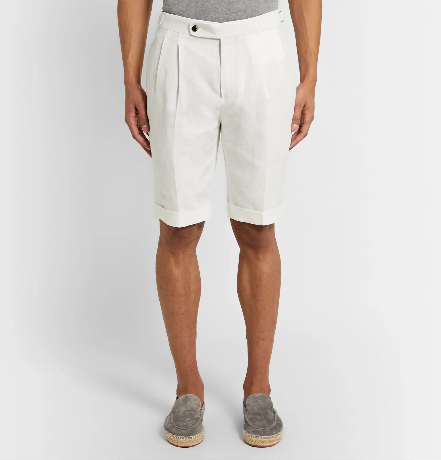 Slim-Fit Pleated Linen Shorts - 10