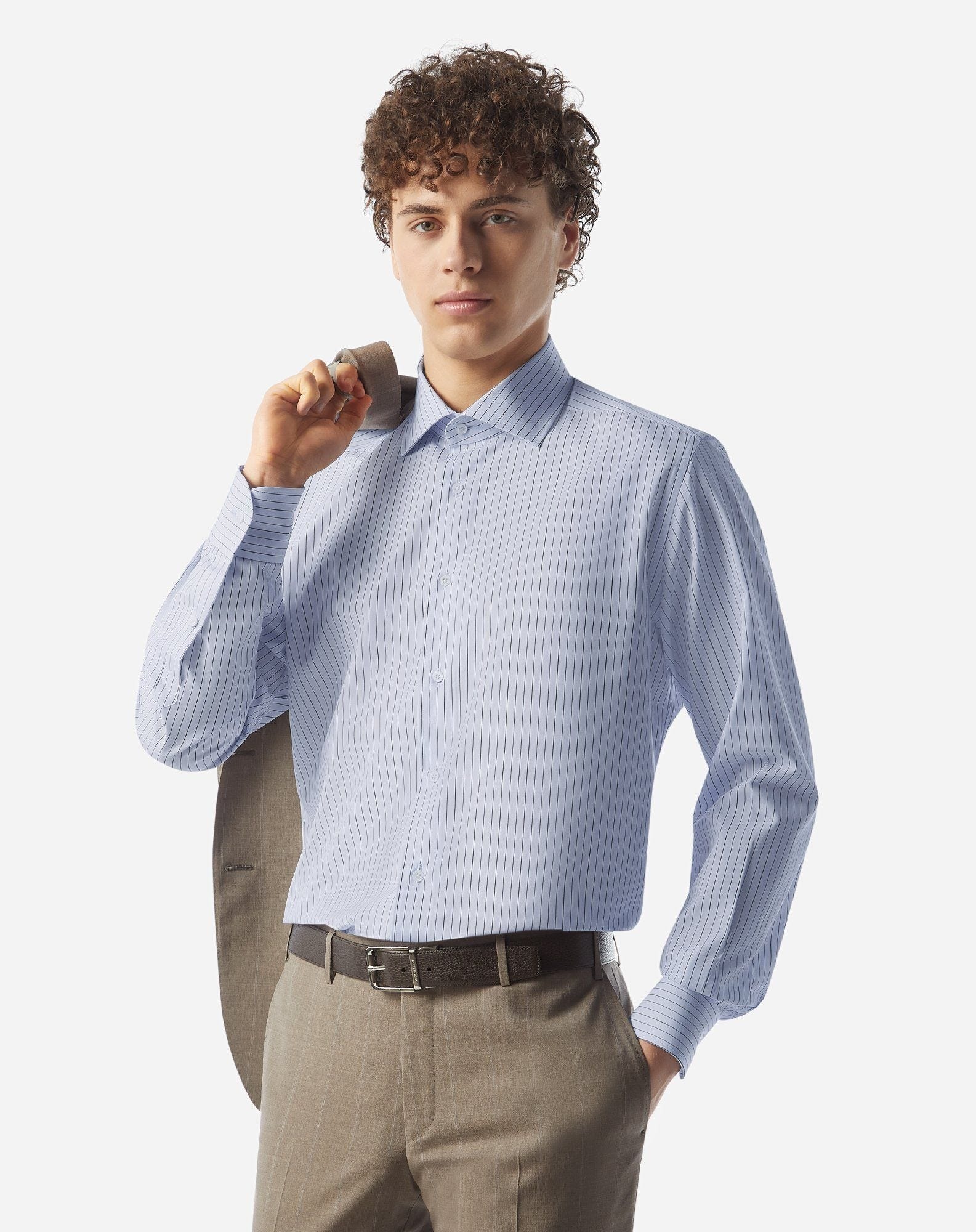Striped light blue and black cotton shirt - 2