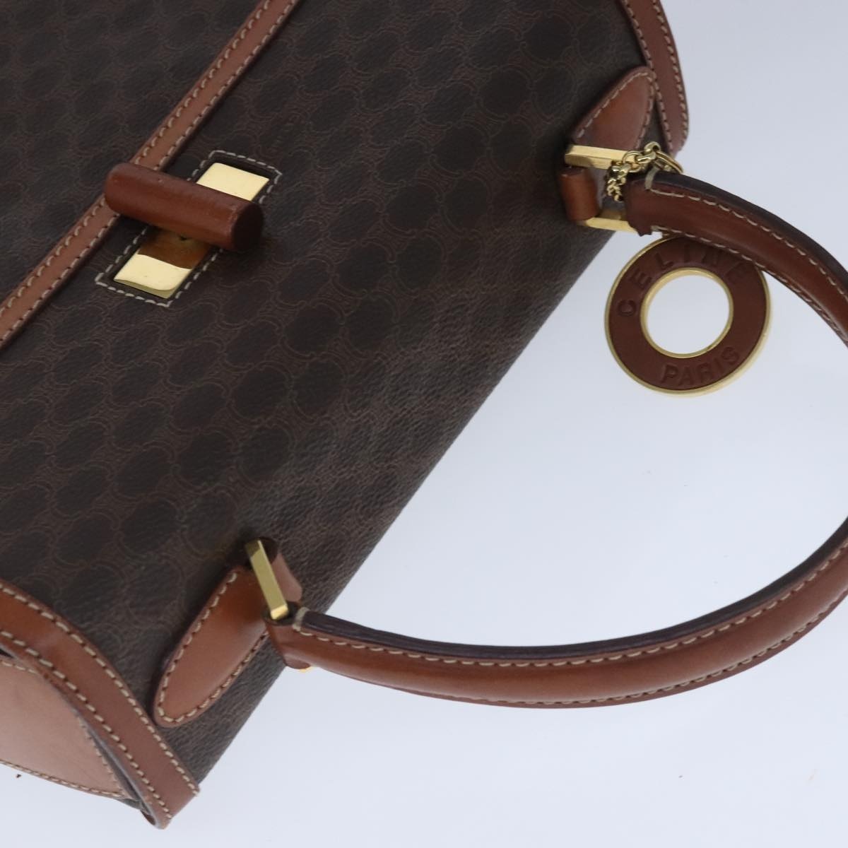 CELINE Macadam Canvas Hand Bag Pvc Leather Brown Gold - 6