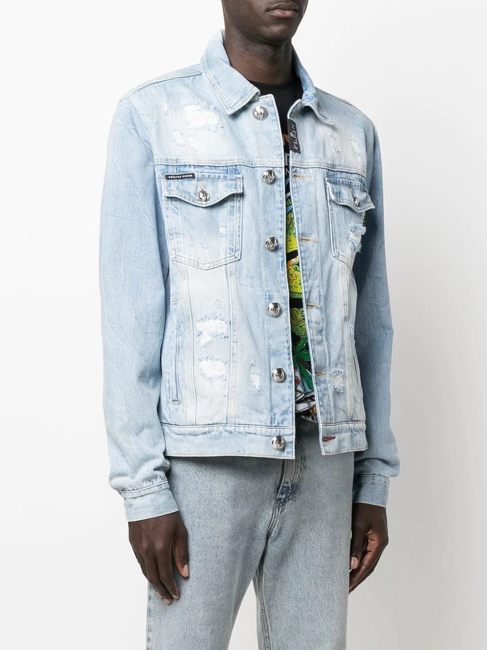 rainbow embroidered-logo denim jacket - 4