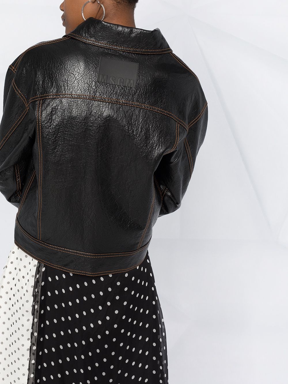 faux-leather front fastening jacket - 3