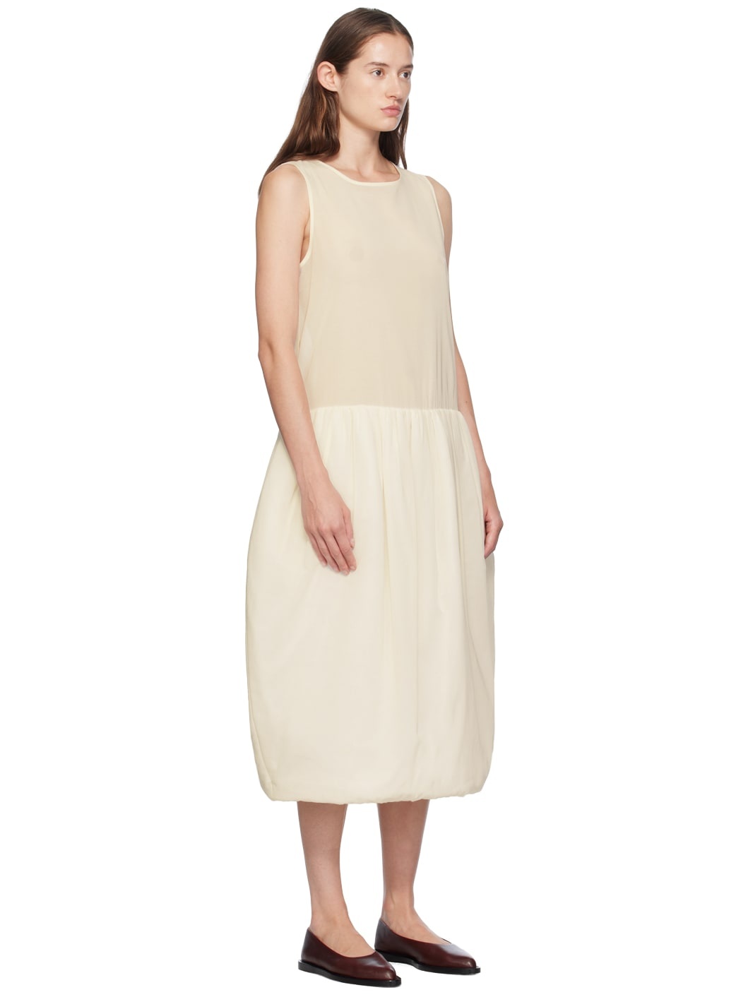 Off-White Sheer Padded Balloon Midi Dress - 2