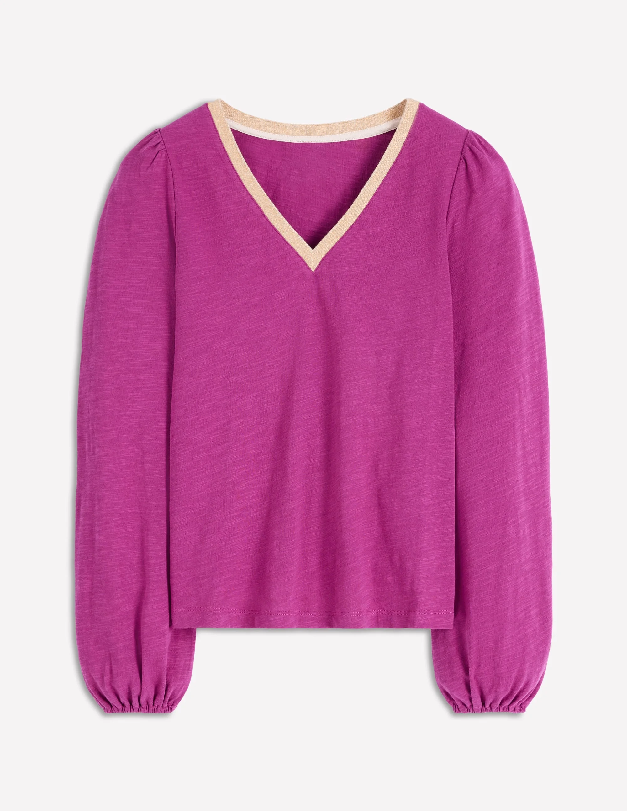 Metallic Trim V-neck Top-Rich Magenta - 1