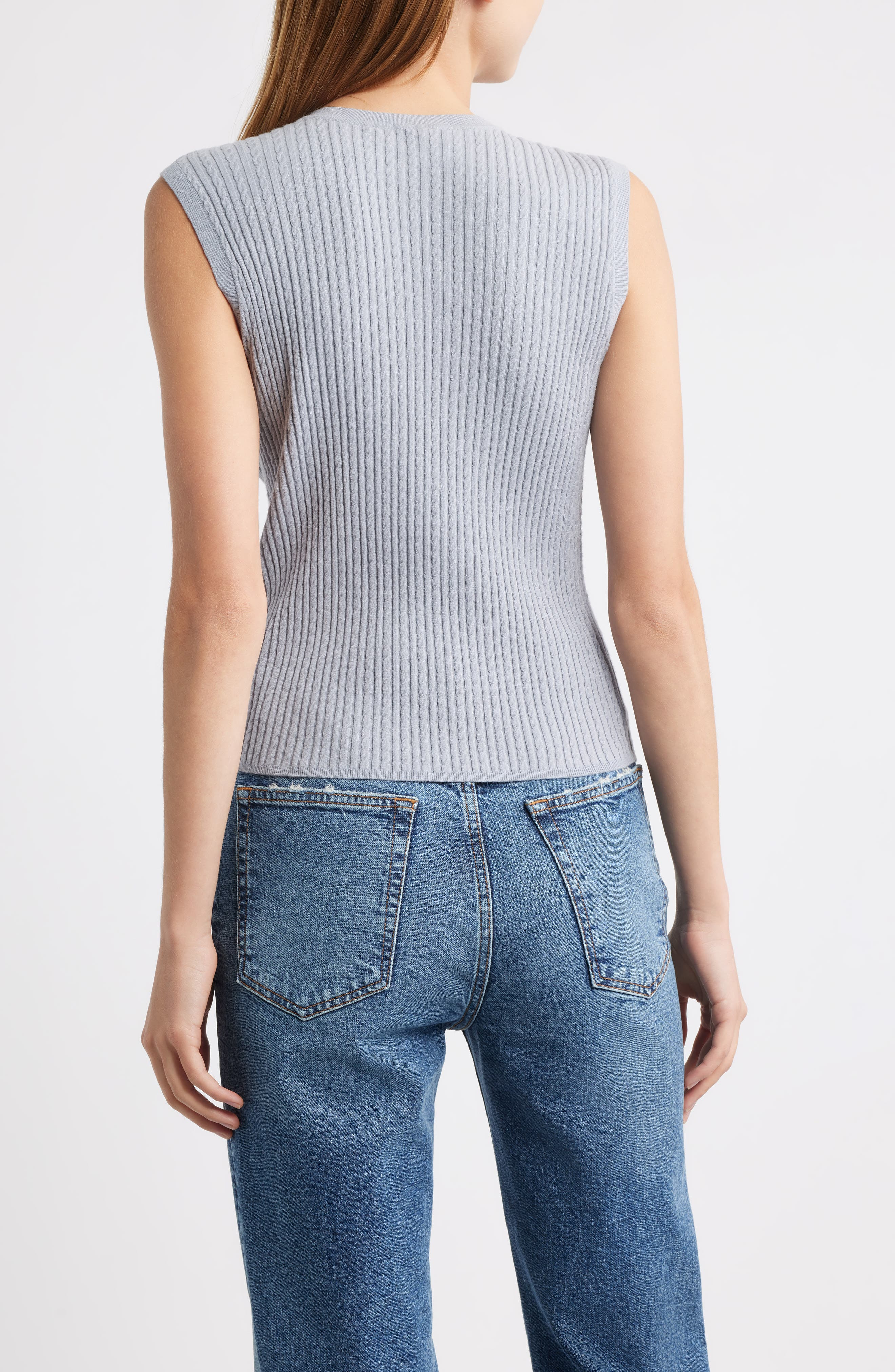 FRAME The Fine Cable Sleeveless Sweater in Grey Blue at Nordstrom - 2
