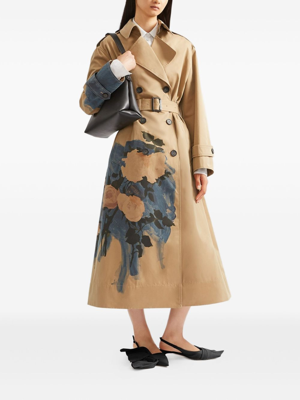 floral-print belted trench coat - 3