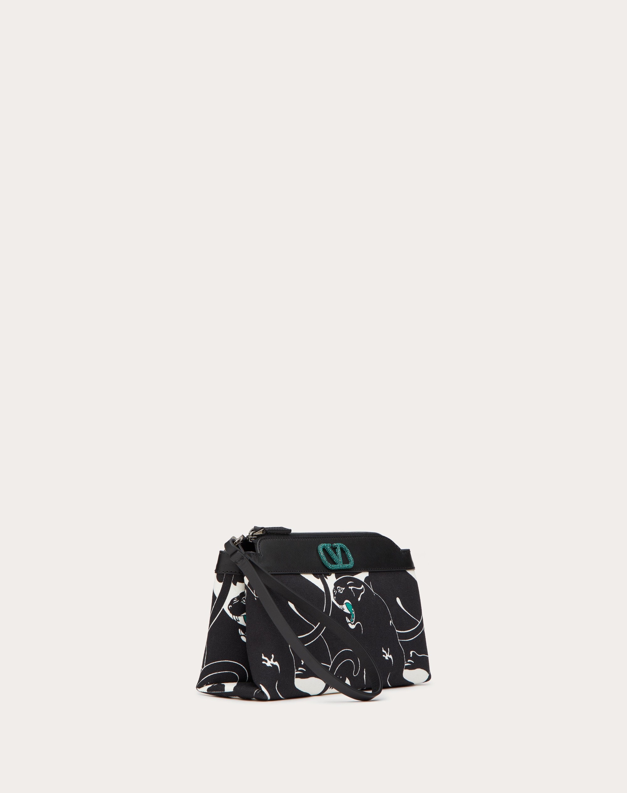 VALENTINO GARAVANI ESCAPE CANVAS CLUTCH BAG WITH PANTHER PRINT AND JEWEL LOGO - 3