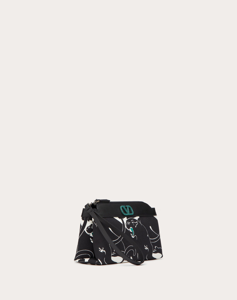 VALENTINO GARAVANI ESCAPE CANVAS CLUTCH BAG WITH PANTHER PRINT AND JEWEL LOGO 3