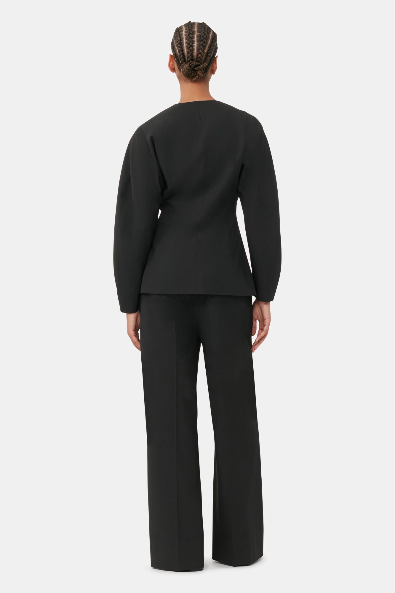 BLACK FITTED DRAPEY MELANGE BLAZER - 5