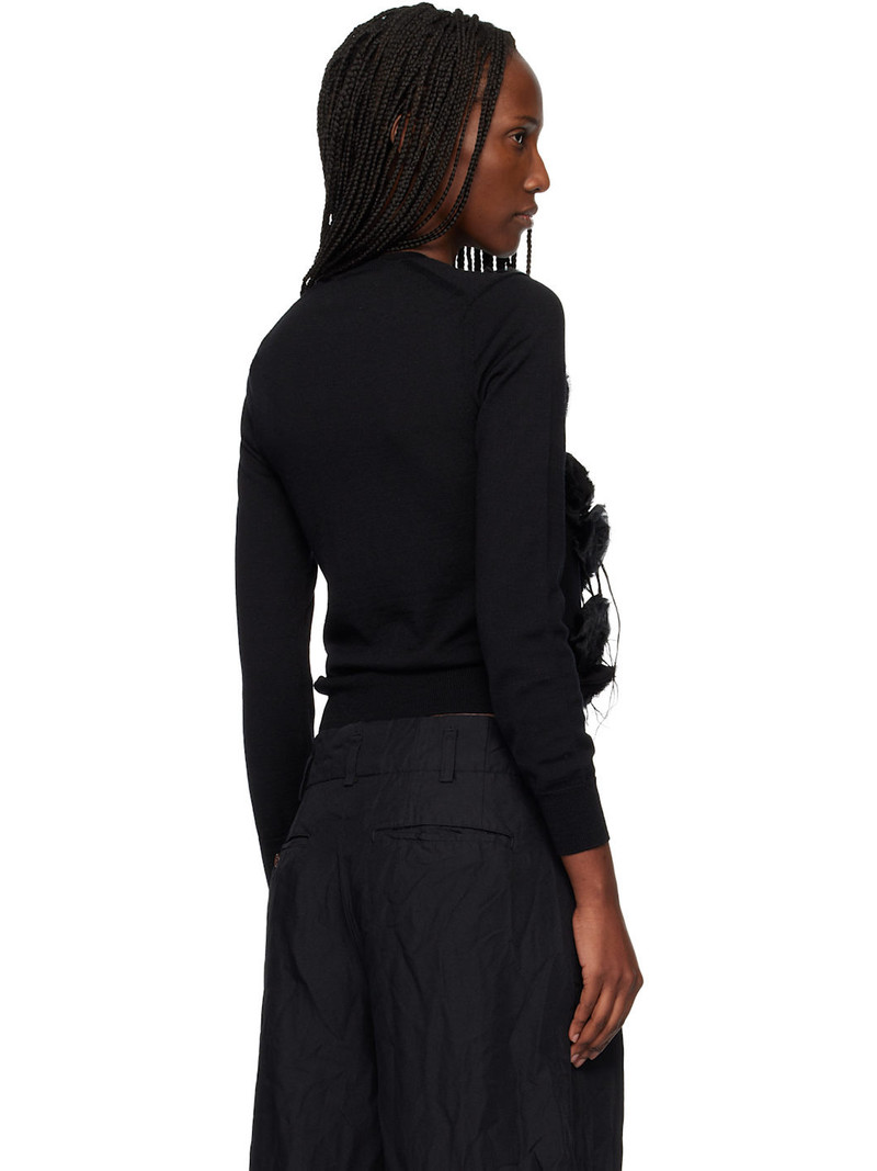 Black Lambswool Jersey X Flower Embroidery Cardigan 3