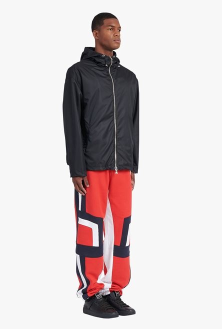 Black hooded nylon windbreaker with transparent Balmain logo - 7
