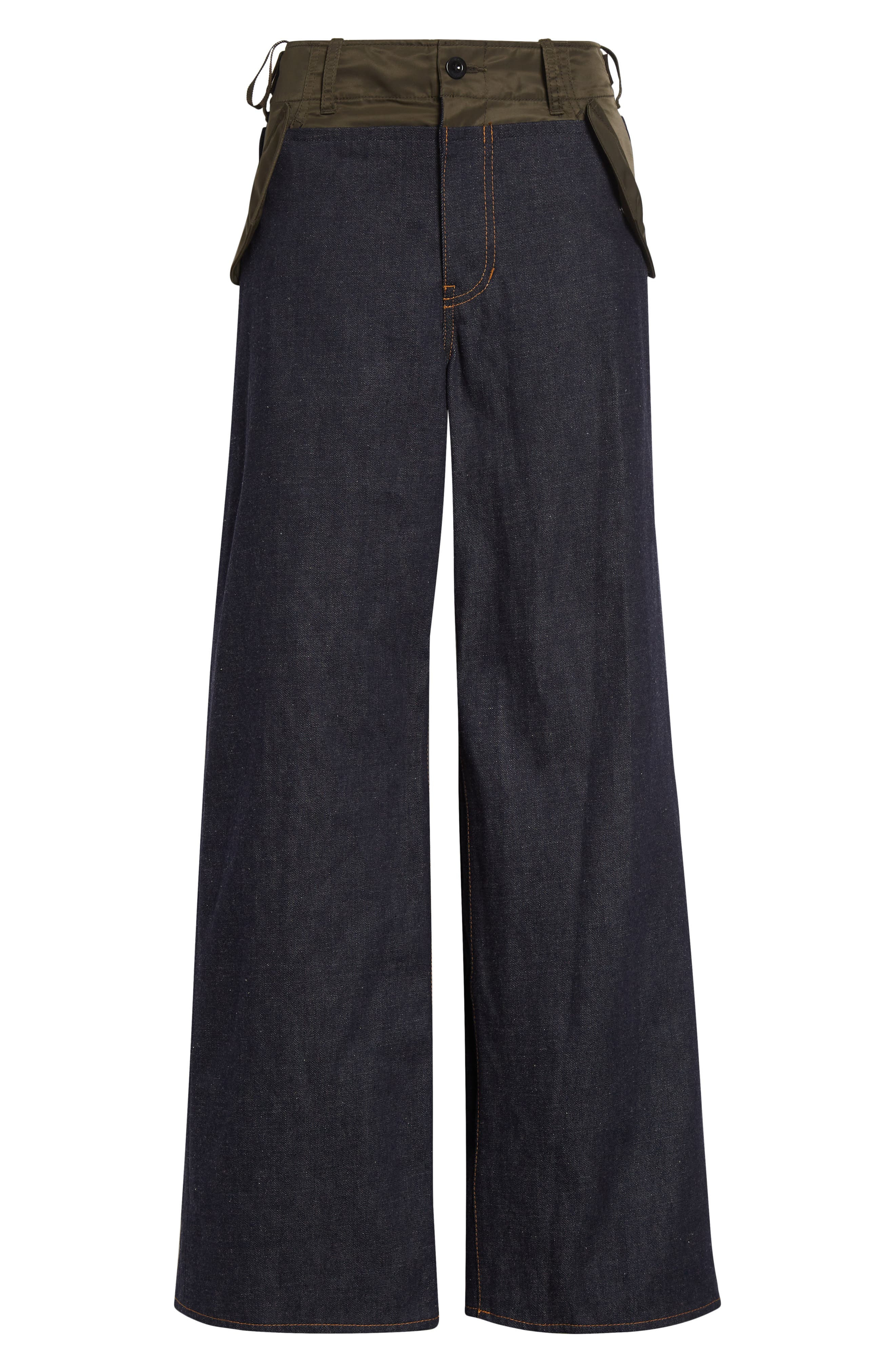Sacai Baggy Mixed Media Jeans in Indigo/Dark Khaki at Nordstrom - 6