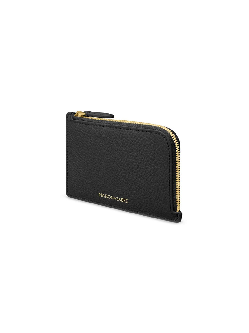Women's Leather Zip Card Holder - Black Caviar 4