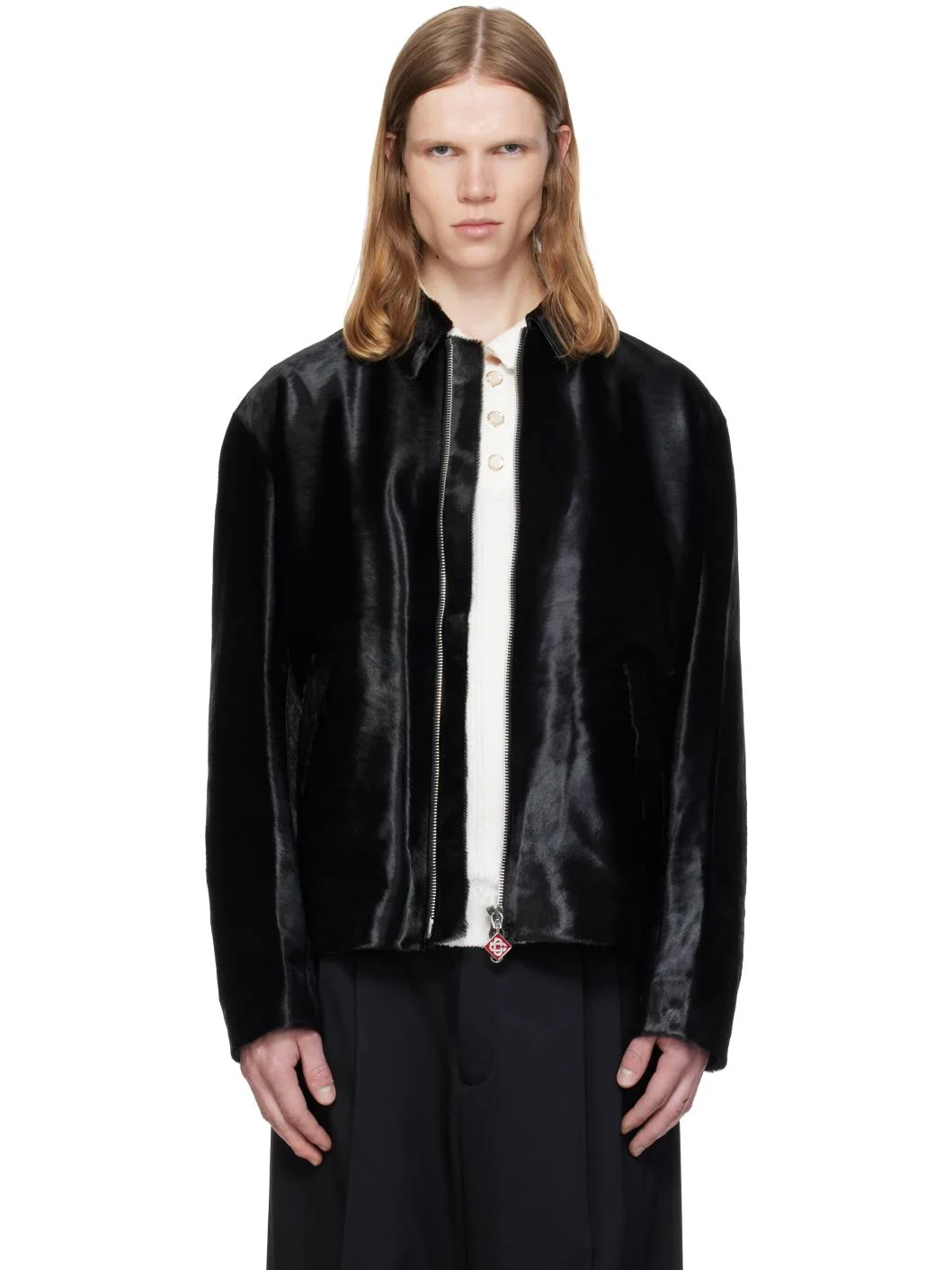 Black Pony Hair Leather Jacket - 1