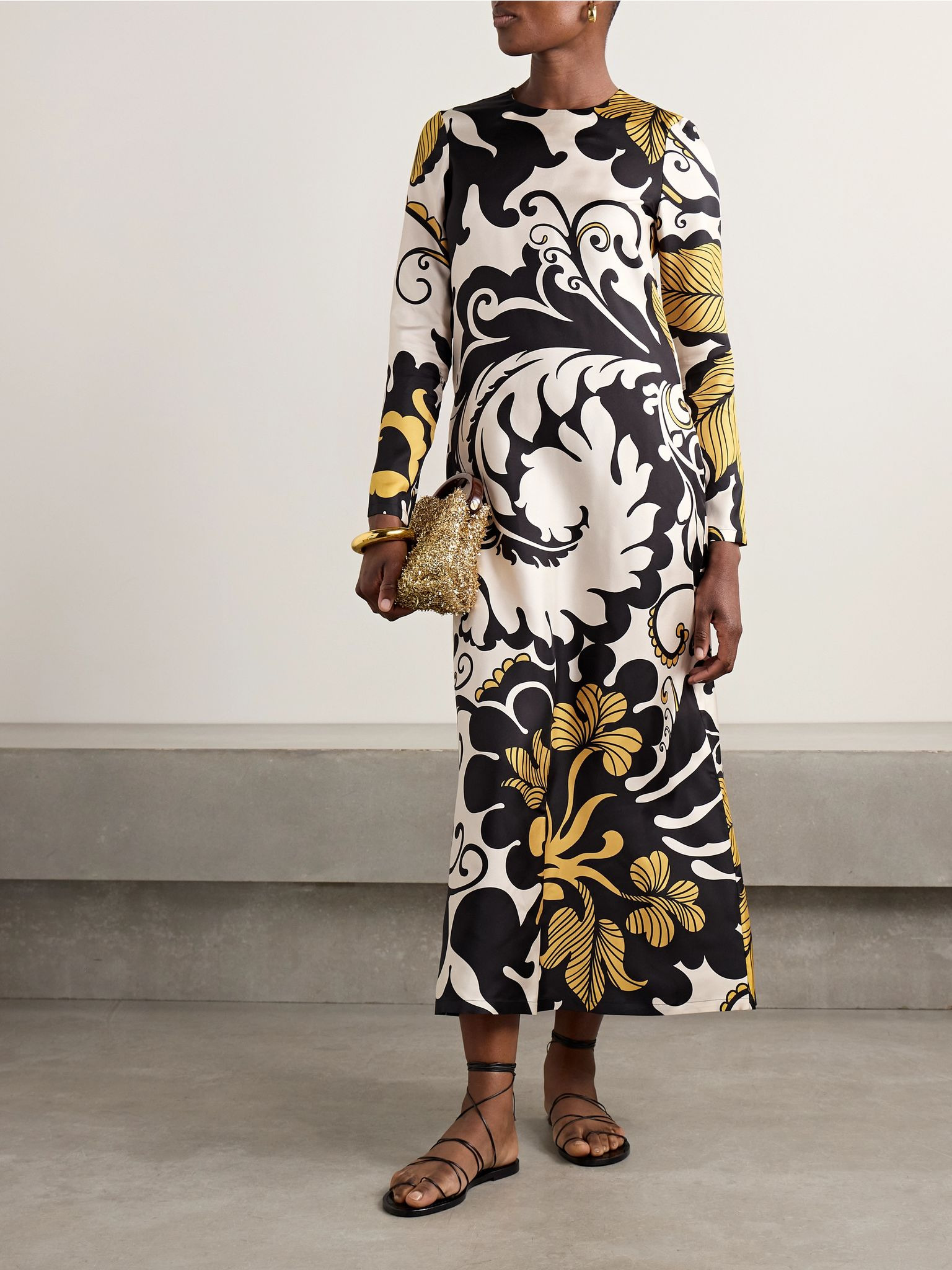 Swing printed silk-twill midi dress Cream - 2