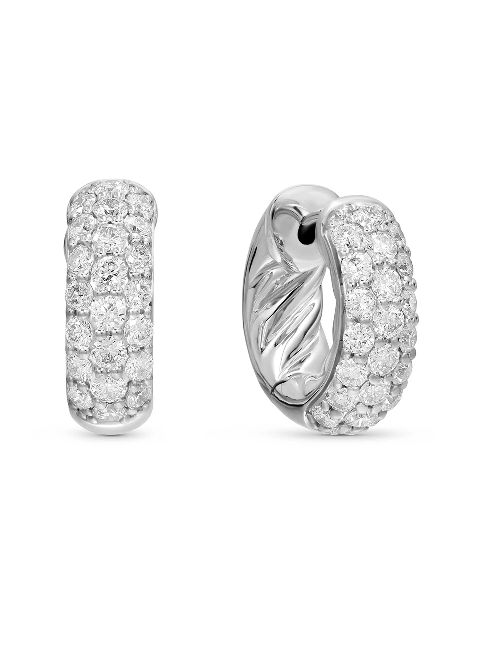 Women's Mercer Micro Hoop Earrings in Sterling Silver with Pavé Diamonds - Diamond - 1