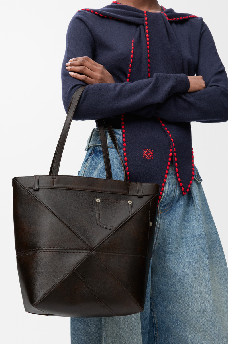 Loewe Panta medium Puzzle Fold tote in shiny calfskin outlook