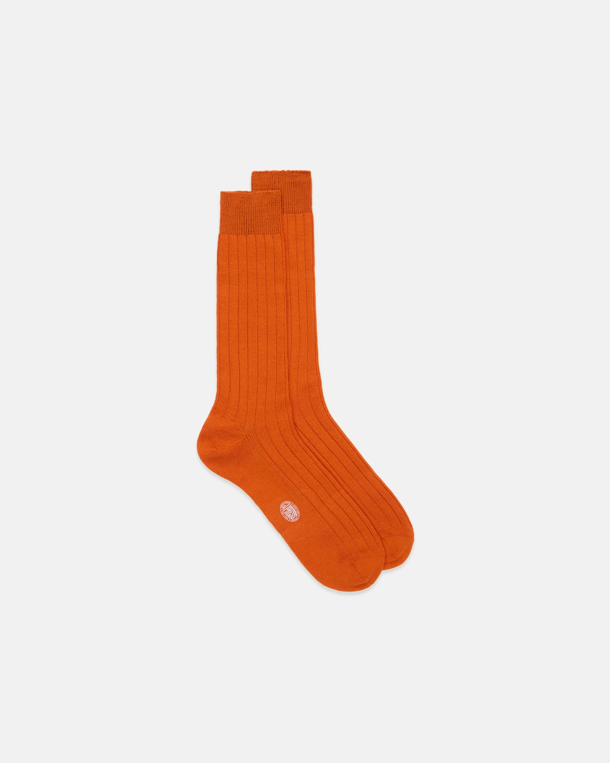 MADE-IN-ITALY SOLID ORANGE MID-CALF RIBBED WOOL SOCKS - 1