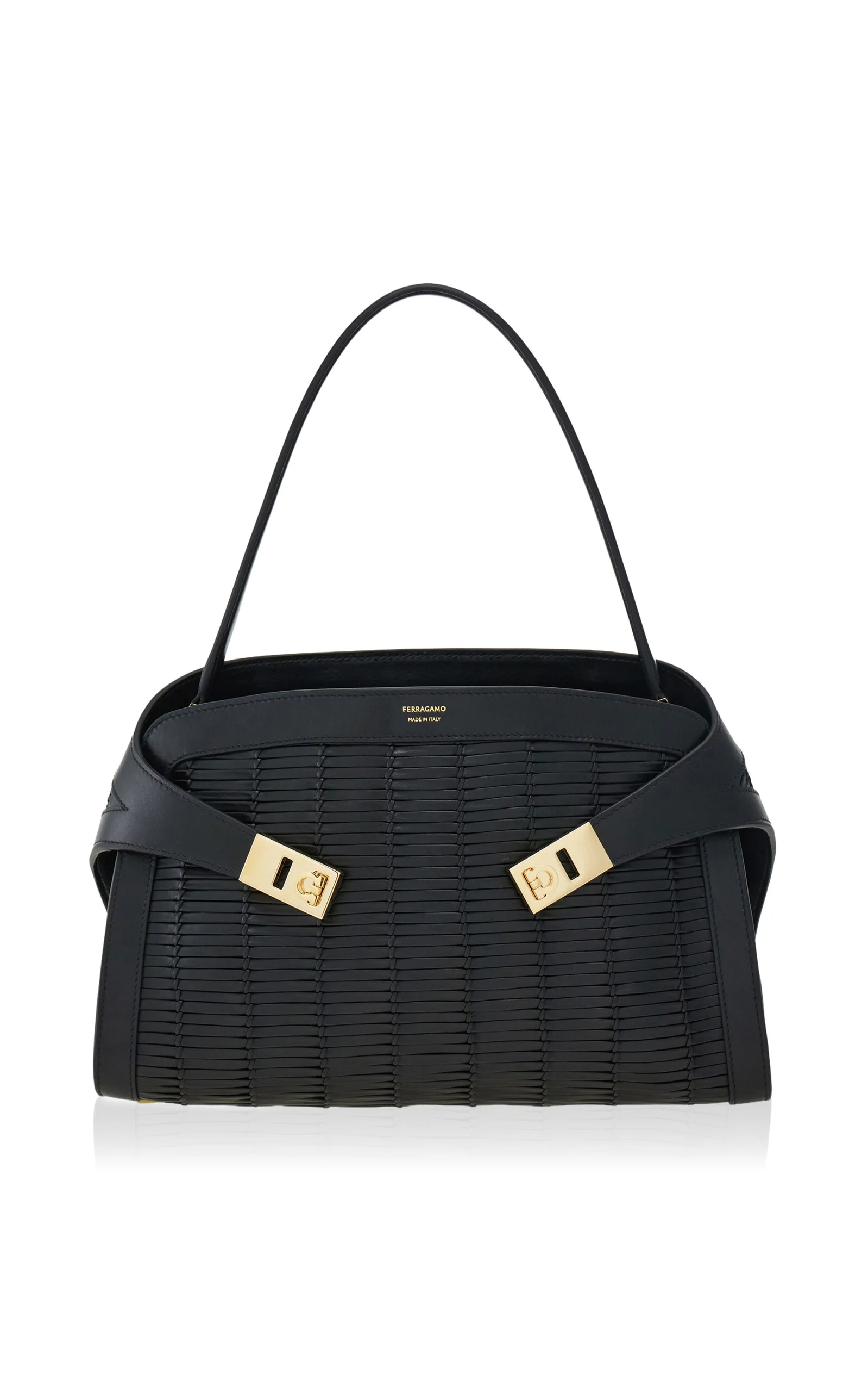 Hug Woven Leather Handbag black - 1