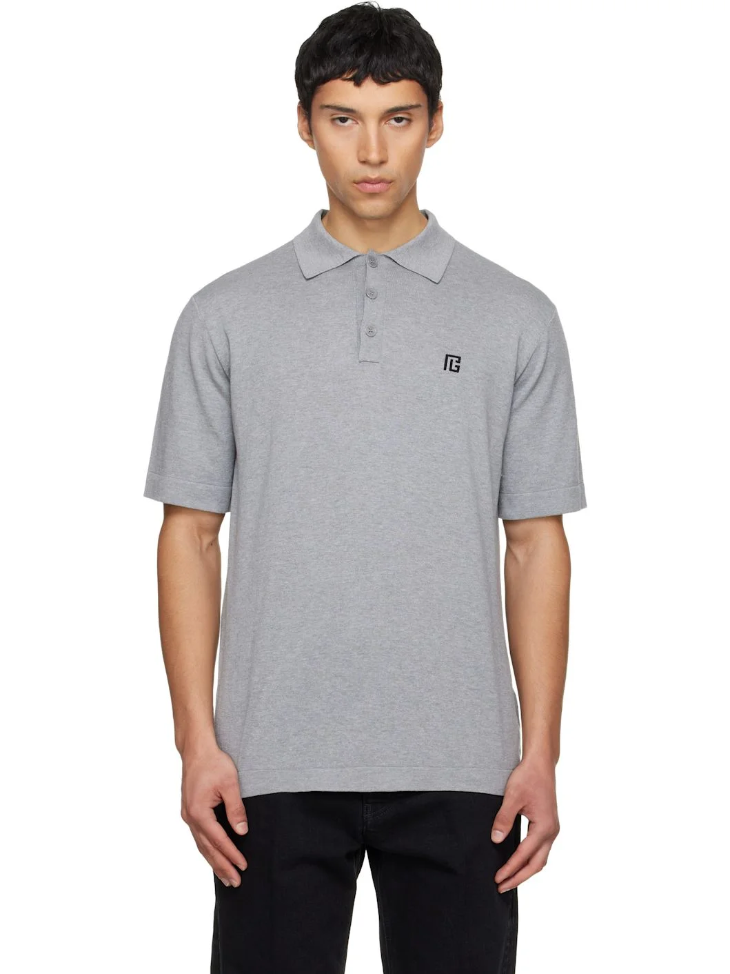 Gray Embroidered Cotton Polo - 1