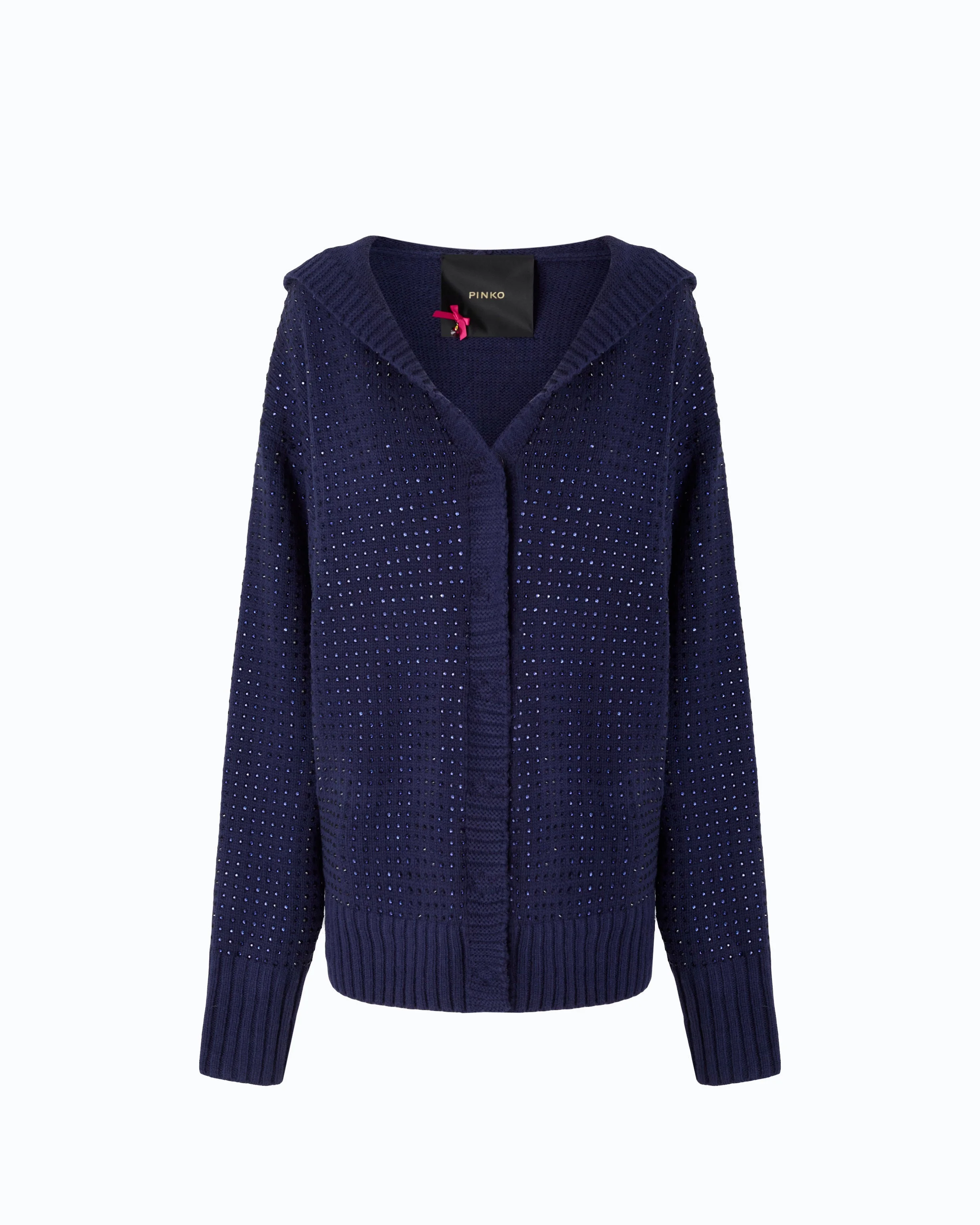 FULLY RHINESTONED WOOL-BLEND CARDIGAN WITH HOOD - 1