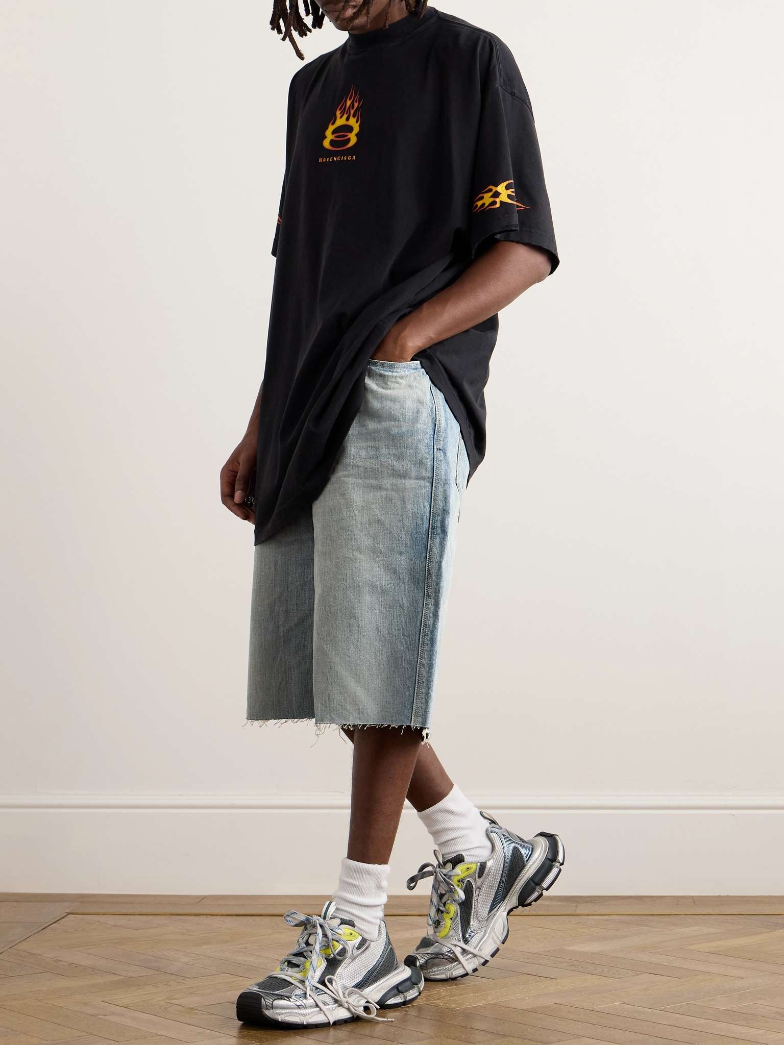 BALENCIAGA Distressed Denim Drawstring Shorts | REVERSIBLE