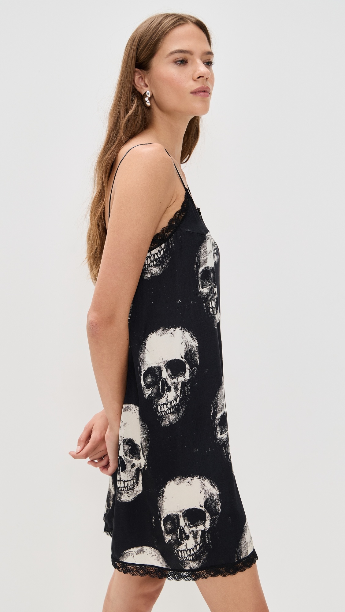 Lace Trimmed Silk Slip Dress - 4