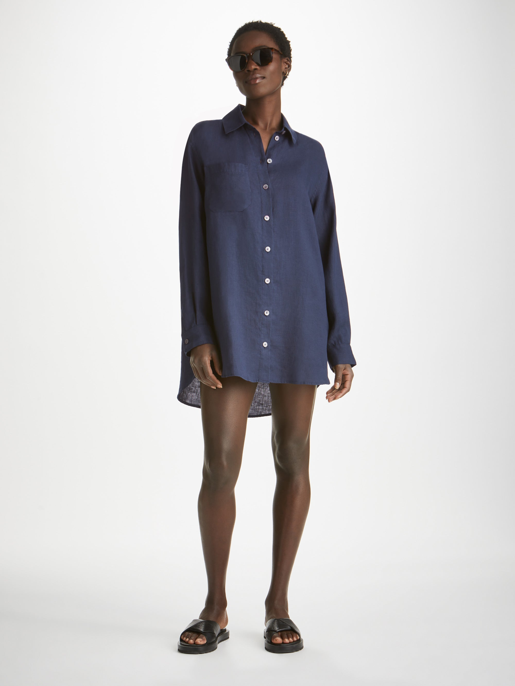 Women's Shirt Sicily Linen Navy - 3