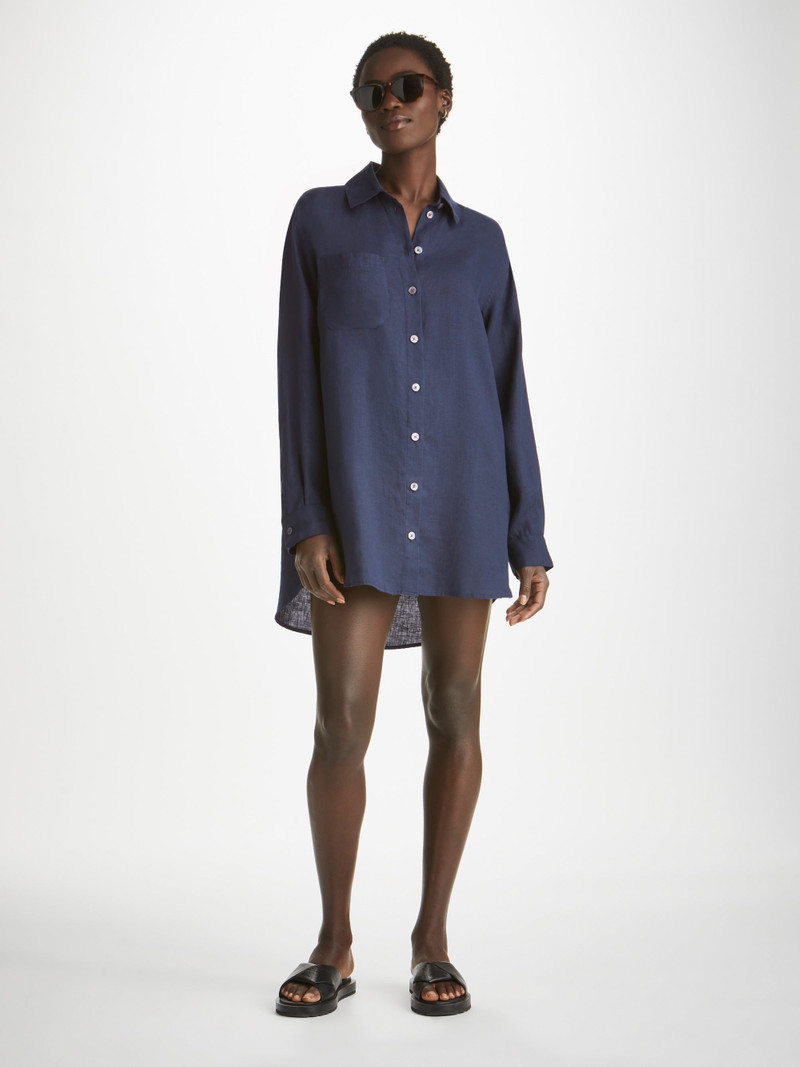 Derek Rose Women's Shirt Sicily Linen Navy outlook