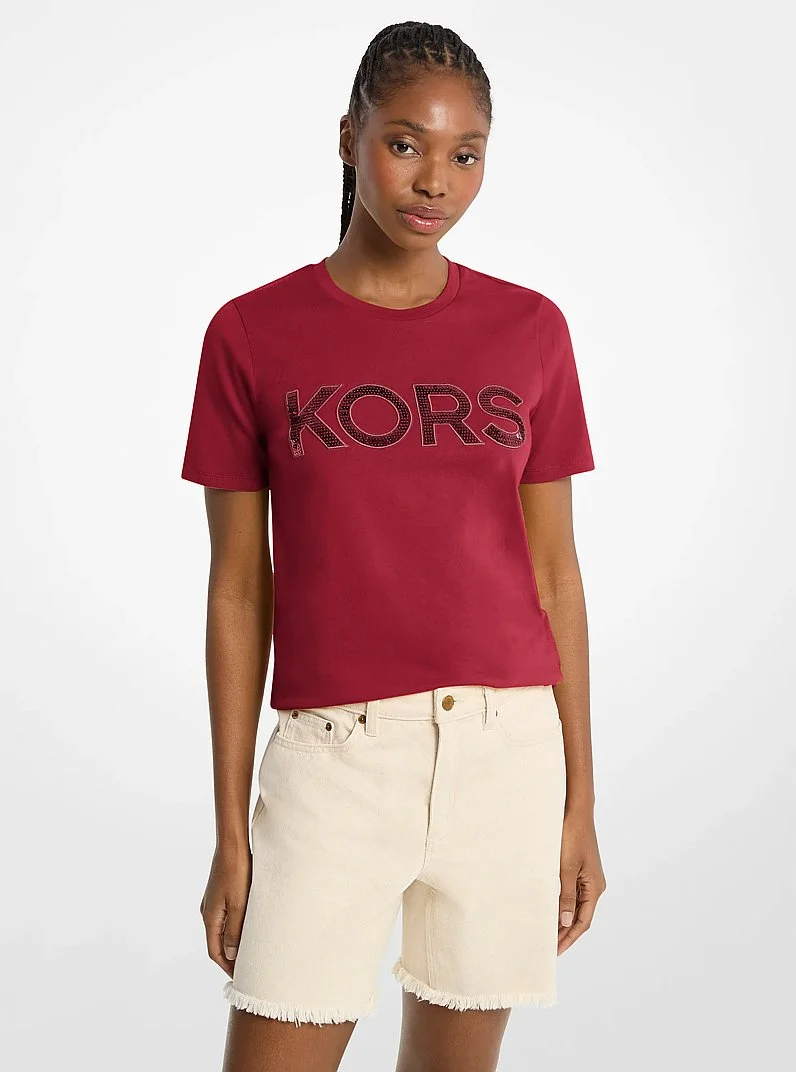 Sequined Logo Cotton T-Shirt - 1
