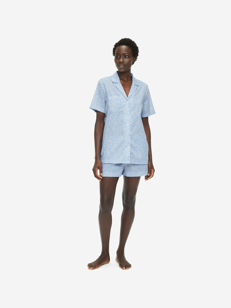 Derek Rose Women's Short Pyjamas Nelson 88 Cotton Batiste Blue outlook