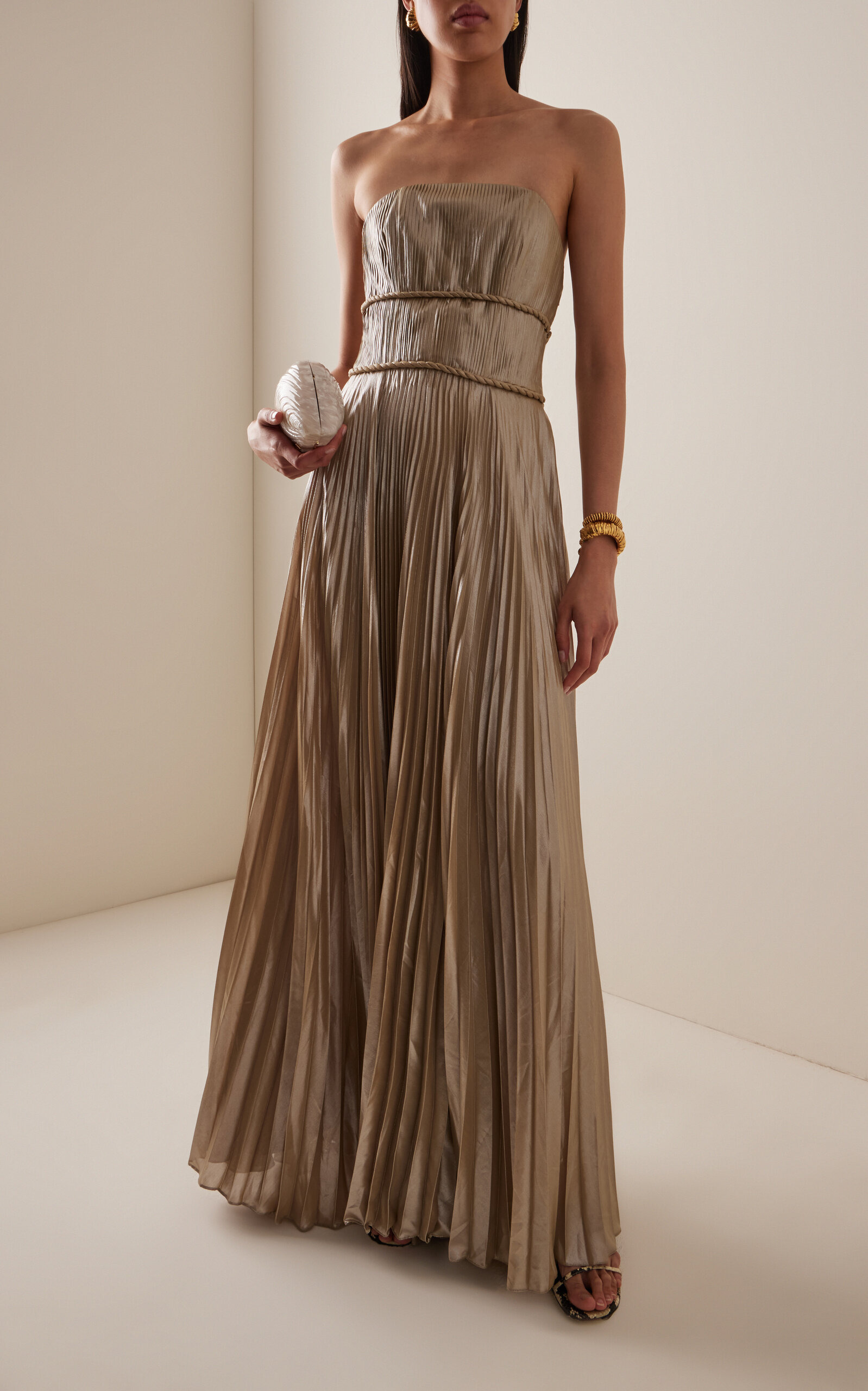 Eterna Plisse Foiled-Chiffon Gown gold - 3