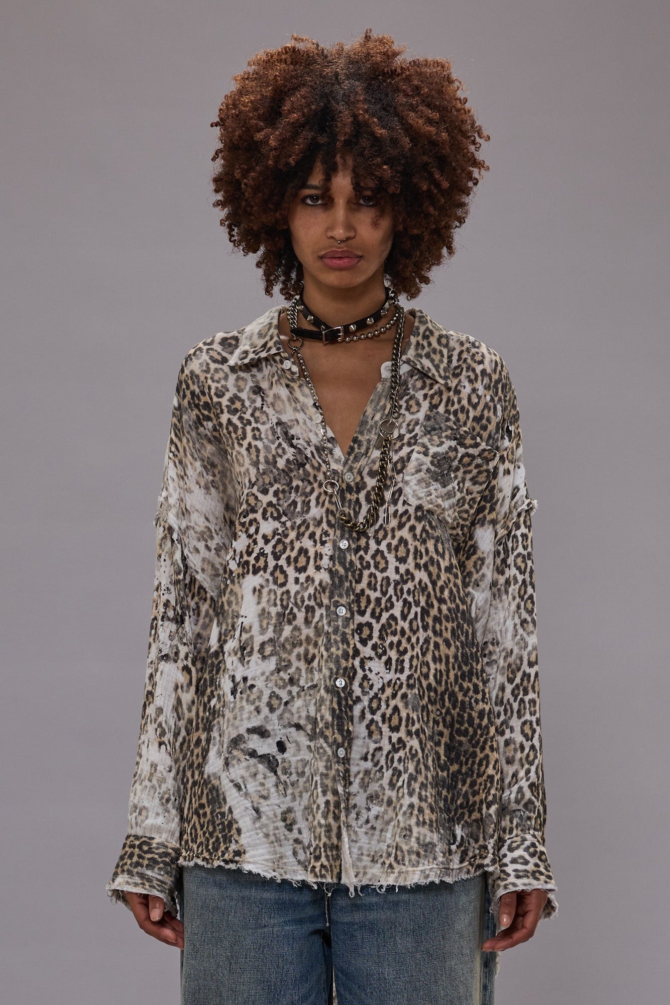 SHREDDED SEAM DROP NECK SHIRT - BLEACHED LEOPARD - 2