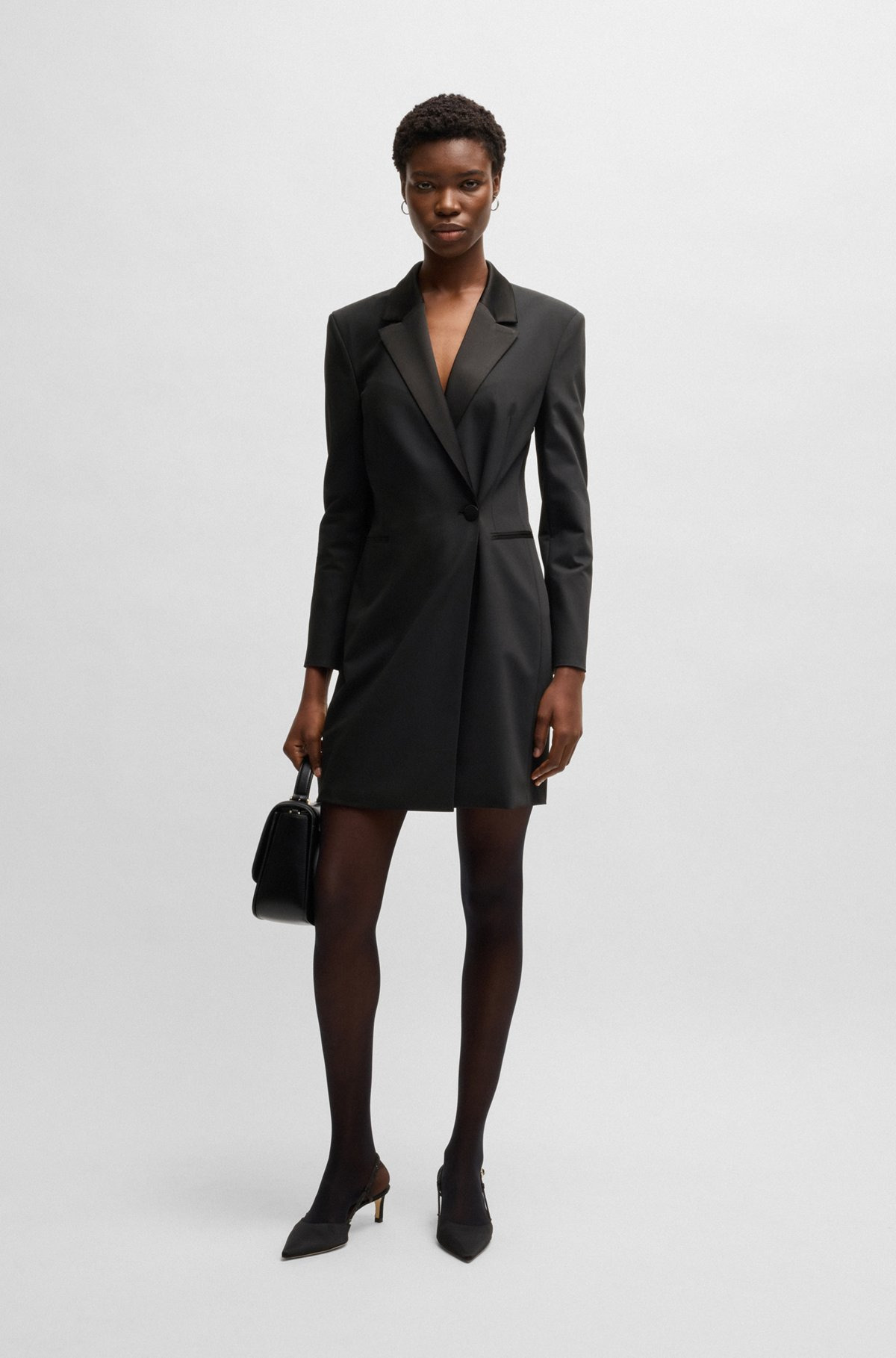 TUXEDO-STYLE DRESS WITH WRAP FRONT - 2