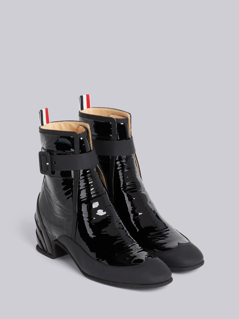 Black Soft Patent Leather 40mm Block Heel Galosh Ankle Boot 3